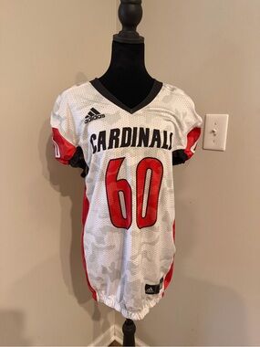 NWT adidas White and Red UofL Cardinals Football Jersey with Number 60